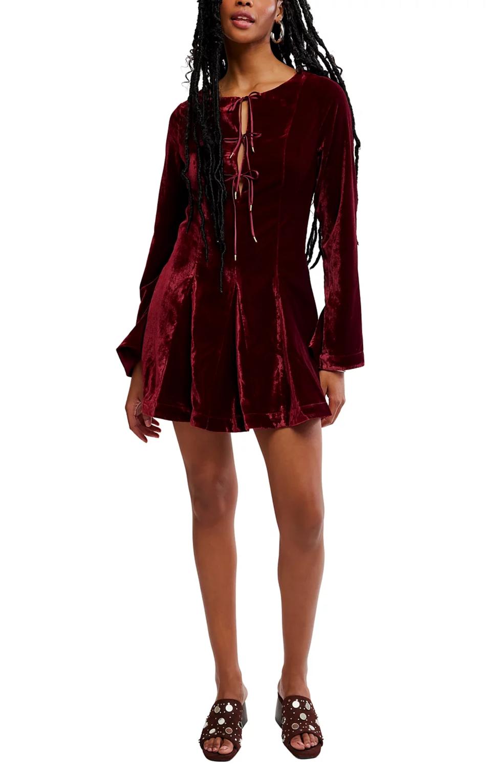Free People Linney Velvet Mini - Cabernet