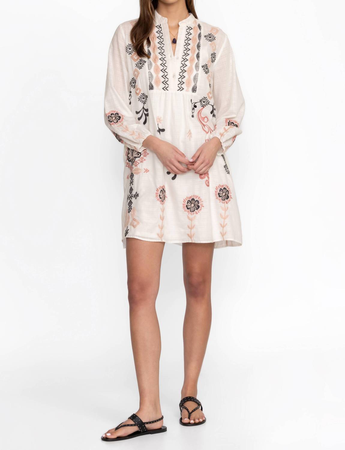 johnny was cotton dress Johnny Was Pleated Waist Cotton Knit Short Sleeve Dress