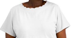Anne Klein Women's Scalloped Short Sleeve Round Neck T-Shirt White Size 0X