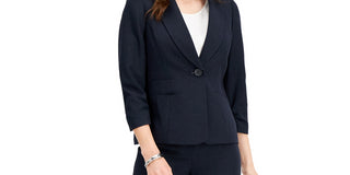Le Suit Women's Ruched Sleeve One Button Pantsuit Blue Size 8