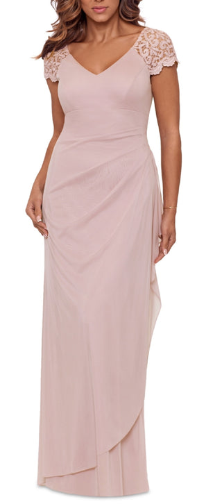 XSCAPE Women's Lace Sleeve Chiffon Gown Pink Size 14