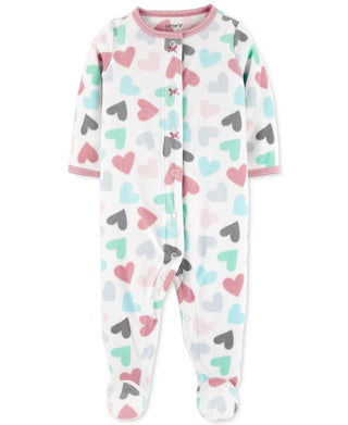 Carter's Baby Girl's Hearts Fleece Sleep 'N' Play Footed Coveralls White Size 9MOS