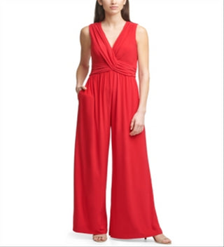 Vince Camuto Women's Shirred Wrap Front Jumpsuit Red Size 4
