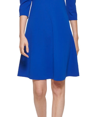 Calvin Klein Women's Puff Shoulder A Line Dress Blue Size 6