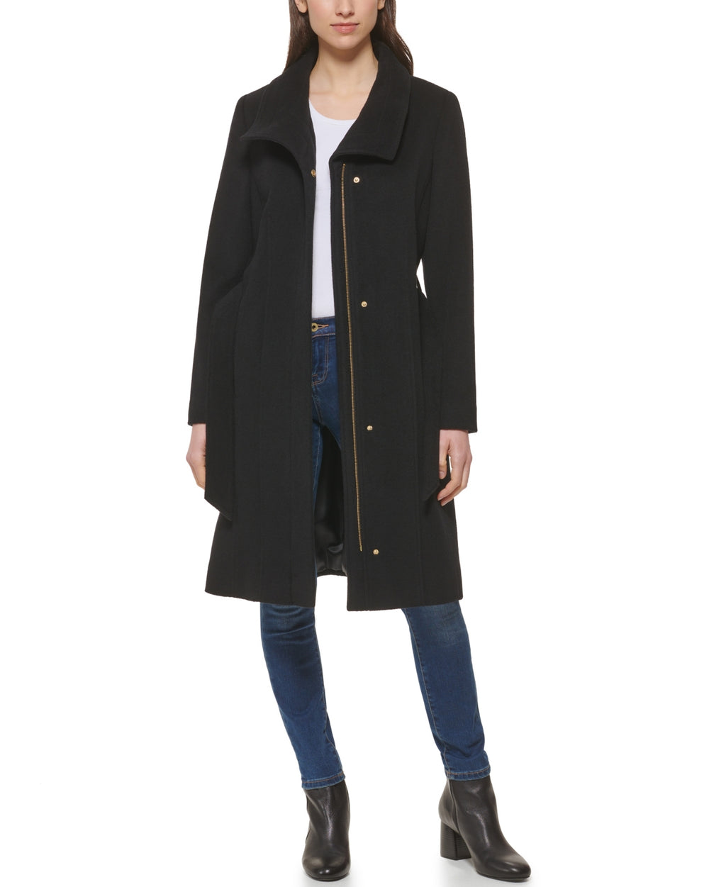 Cole Haan Signature Slick Belted Wool Blend Faux Wrap Coat in