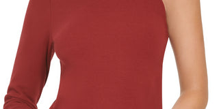 Calvin Klein Women's One Shoulder Turtleneck Top Red Size Small