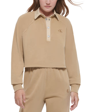 Calvin Klein Women's Cotton Polo Sweatshirt Brown Size X-Large