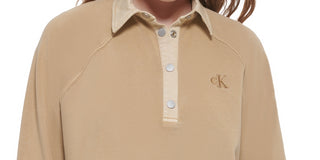 Calvin Klein Women's Cotton Polo Sweatshirt Brown Size X-Large