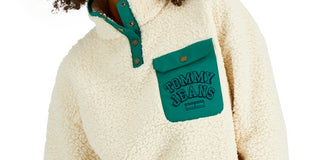 Tommy Jeans Women's Quarter Snap Sherpa Pullover White Size X-Large