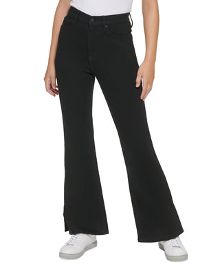 Calvin Klein Women's High Rise Flared Slit Hem Jeans Black Size 29