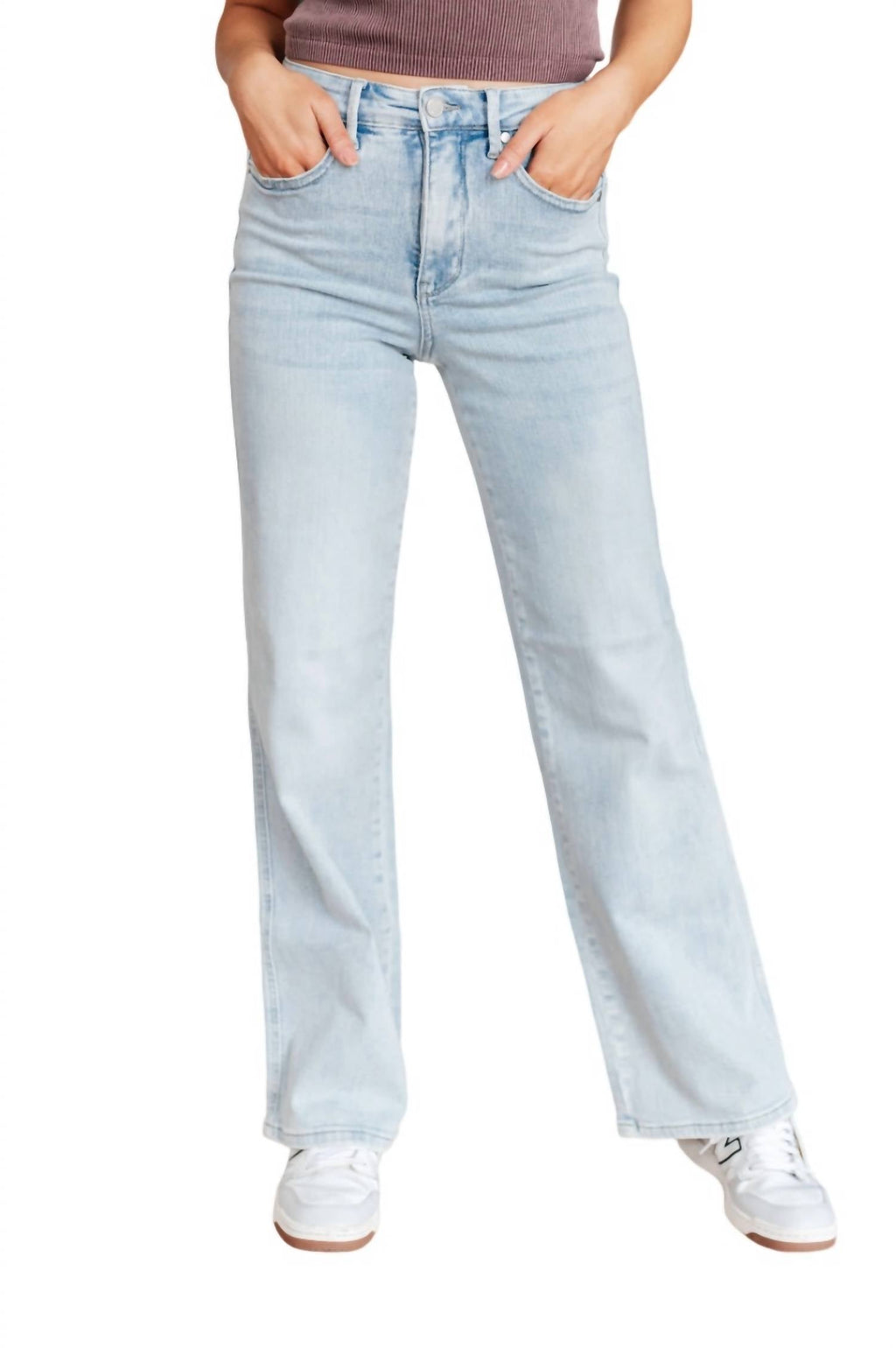 Judy Blue High Rise Control Top Wide Leg Crop Jeans in Pink
