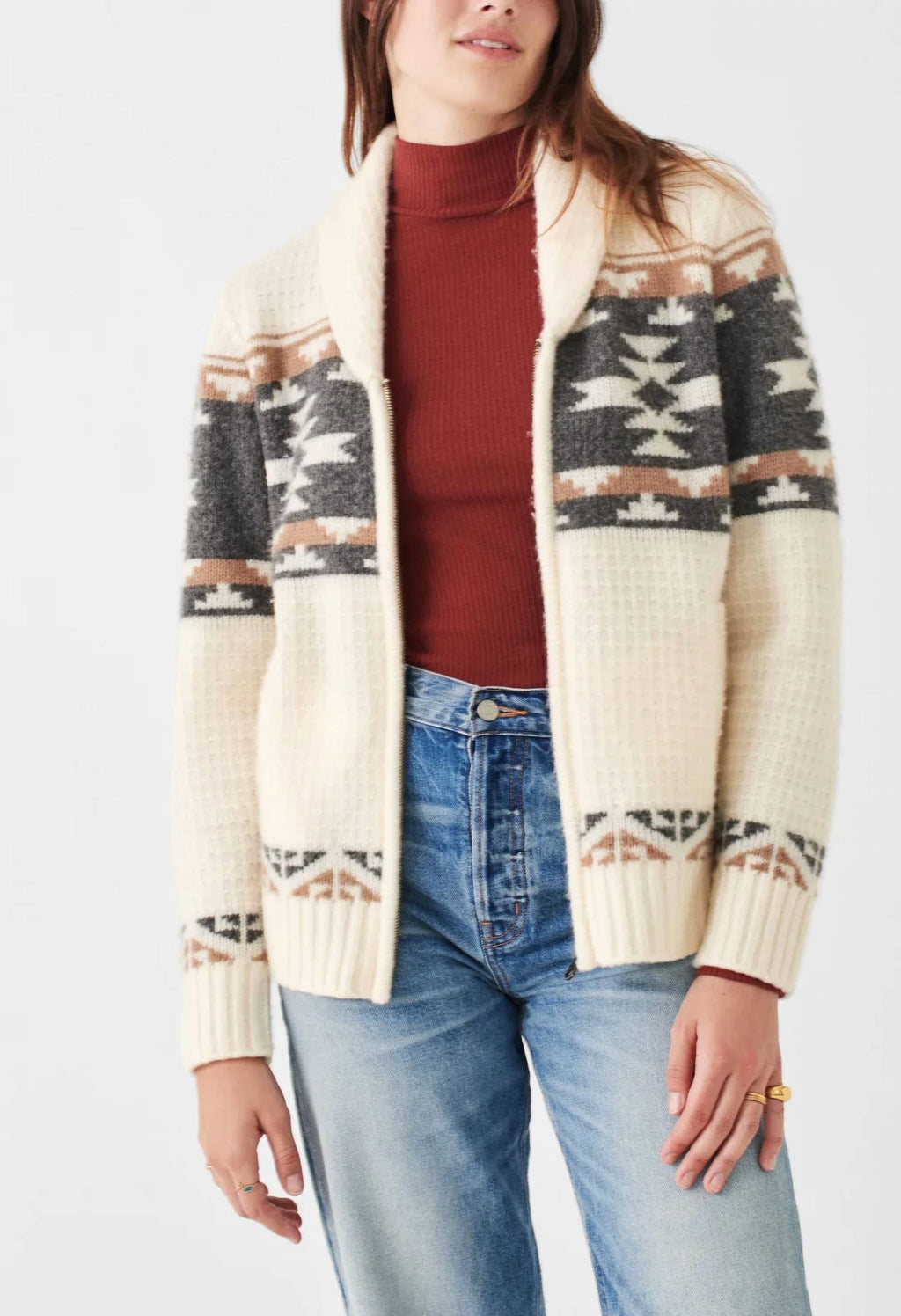 Faherty Highland Fairisle Cardigan in Lakeside Fairis