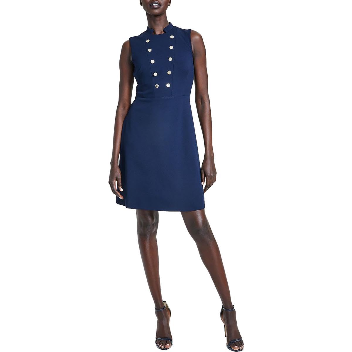 Tommy Hilfiger Womens Crepe Embellished Sheath Dress Navy 4