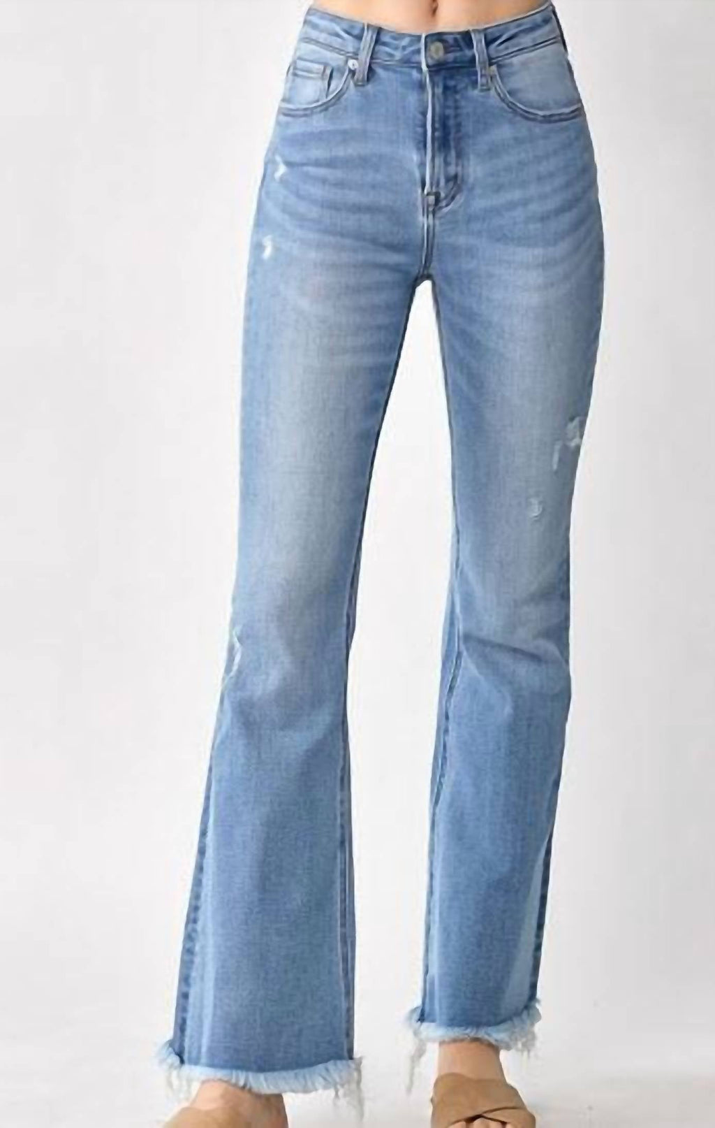 RISEN Full Size Mid Rise Bootcut Frayed Waistband Hem Detail Jeans Plus Size main image 0