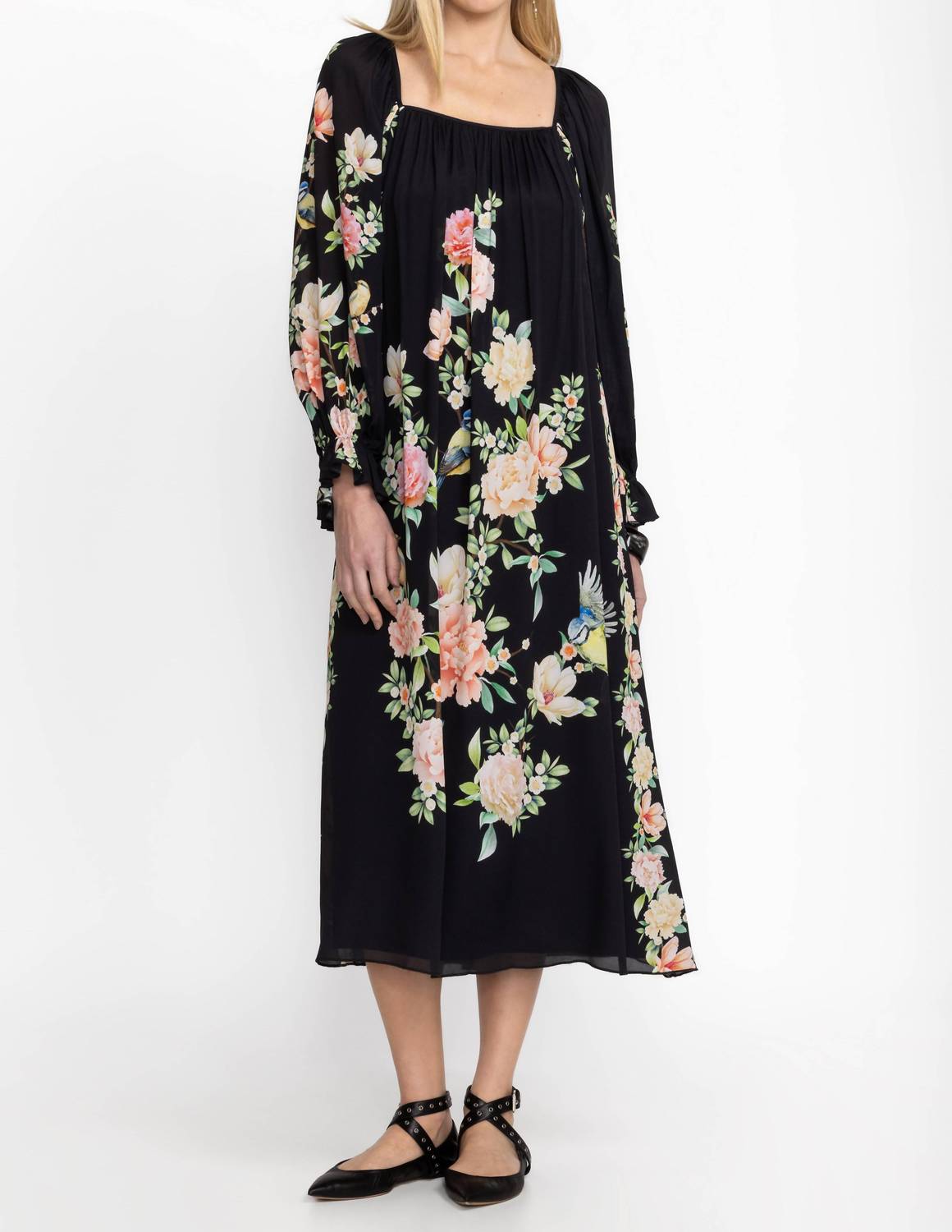 Johnny Was Women's Byrdie Viscose Midi Dress in Black, Size Medium