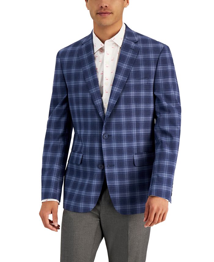 Bar III Men's Slim Fit Patterned Blazer Blue Size 42