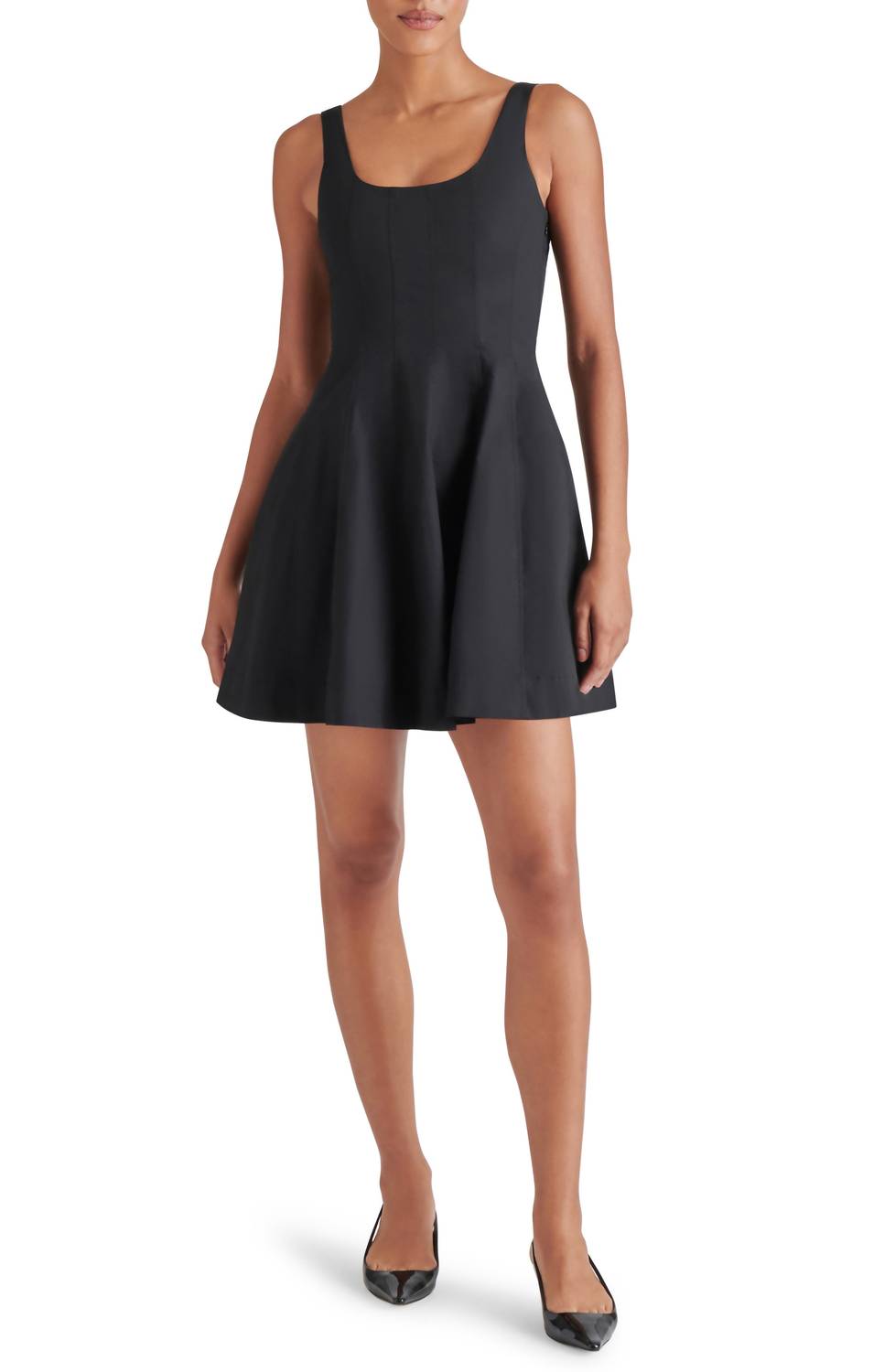 stretch skater dress Black boohoo Linen Ruched Drop Hem Midi Skater Dress