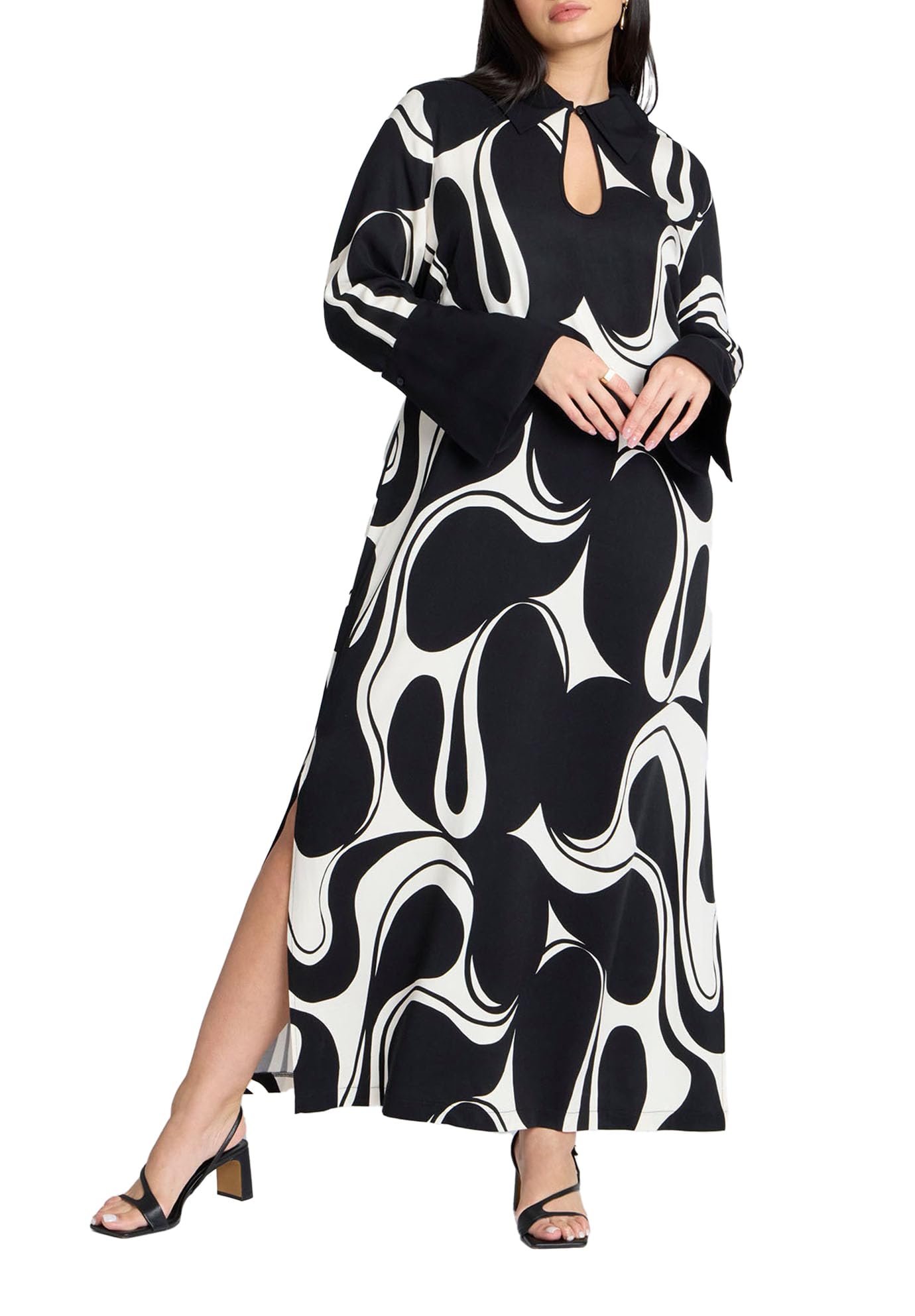 eloquii dress Women's Plus Size Printed Collared Maxi Ball Dress Long Black USA-SIZING Size:IT 35 - US 5 Made for moments when