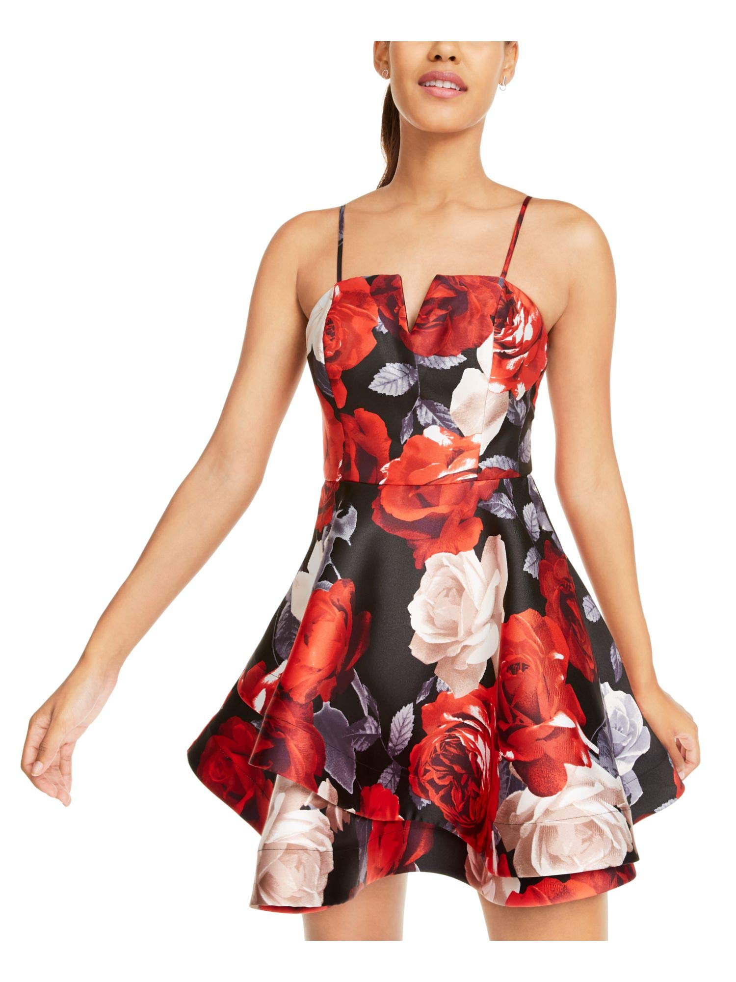 Trixxi Juniors' Floral-Print Bow-Back Fit & Flare Dress Black Size 3