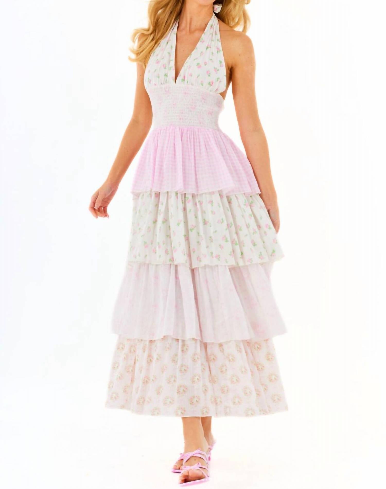 amy jane london maxi dress Charlotte Maxi Dress by Amy Jane London - Light Blue, Pink and Red, Small | Hazel and Olive