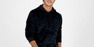 INC International Concepts Men's Regular Fit Ribbed Velour Hoodie Black Size Medium