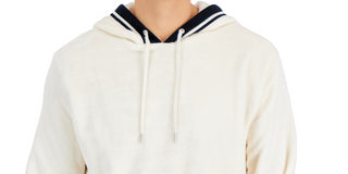 INC International Concepts Men's Regular Fit Ribbed Velour Hoodie White Size Large