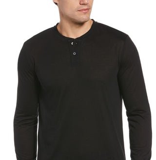 Perry Ellis Men's Henley Long Sleeve Pajama Shirt Black Size Large