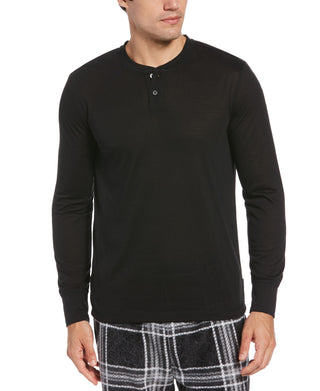Perry Ellis Men's Henley Long Sleeve Pajama Shirt Black Size Large