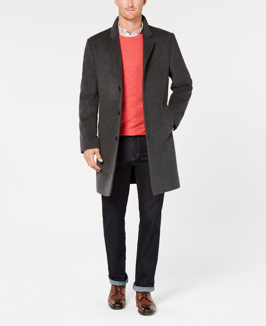 Michael Kors Men's Ghent Slim Fit Overcoat Black Size 40