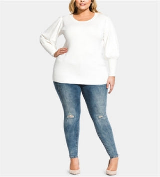 City Chic Women's Balloon Sleeve Sweater White Size XL