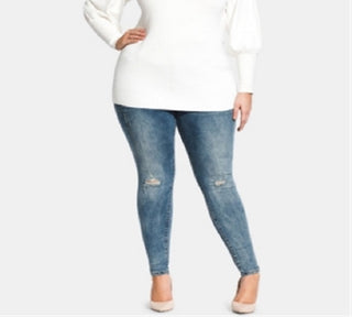 City Chic Women's Balloon Sleeve Sweater White Size XL