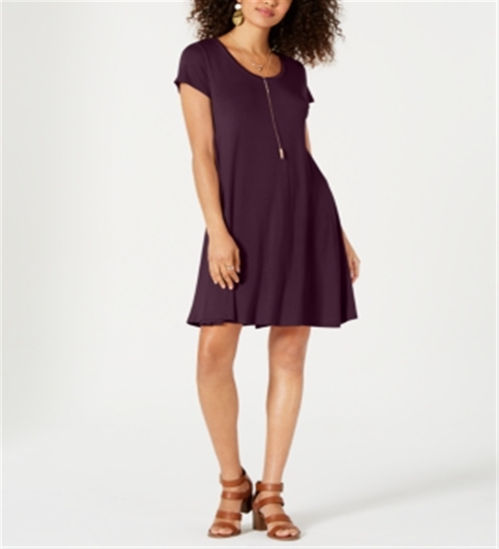 Style & Co Women's Short Sleeve a Line Dress Purple Size Petite M