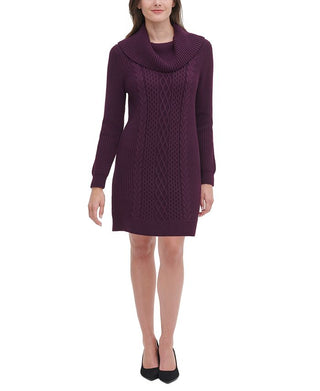 Tommy Hilfiger Women's Casual Aubergine Long Sleeve Cowl Neck Sweater Dress Purple Size S