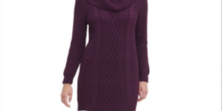 Tommy Hilfiger Women's Casual Aubergine Long Sleeve Cowl Neck Sweater Dress Purple Size S