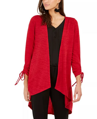 NY Collection Women's Petite Drawstring-Sleeve High-Low Sweater Red Size Petite Small