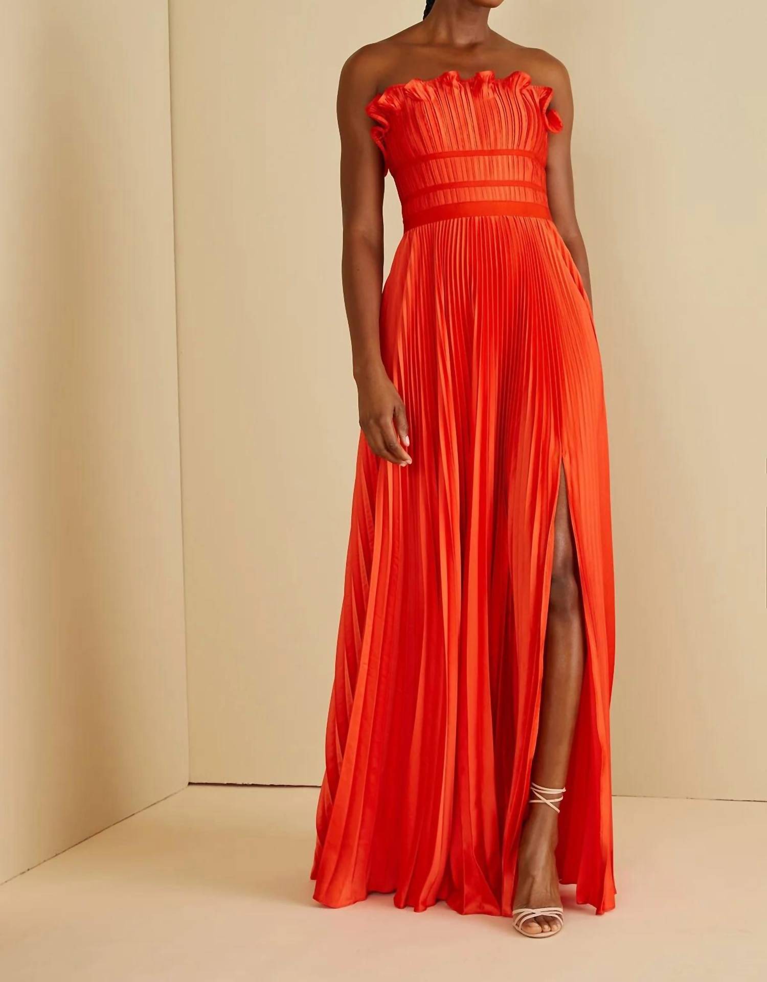 Losey Ruffle Neck Gown Sun Coral / 2