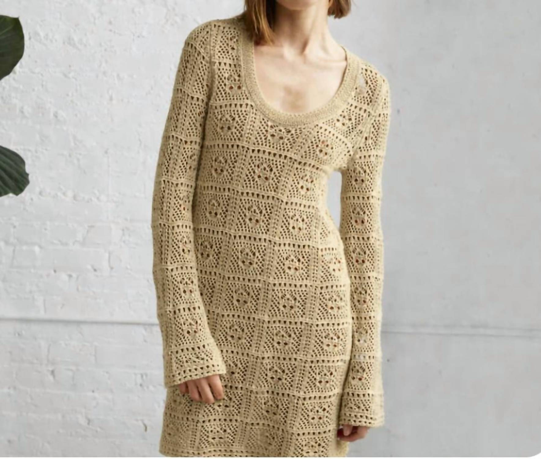 bell cashmere mini dress Autumn Cashmere Patchwork Mini Dress Bell Sleeve, White