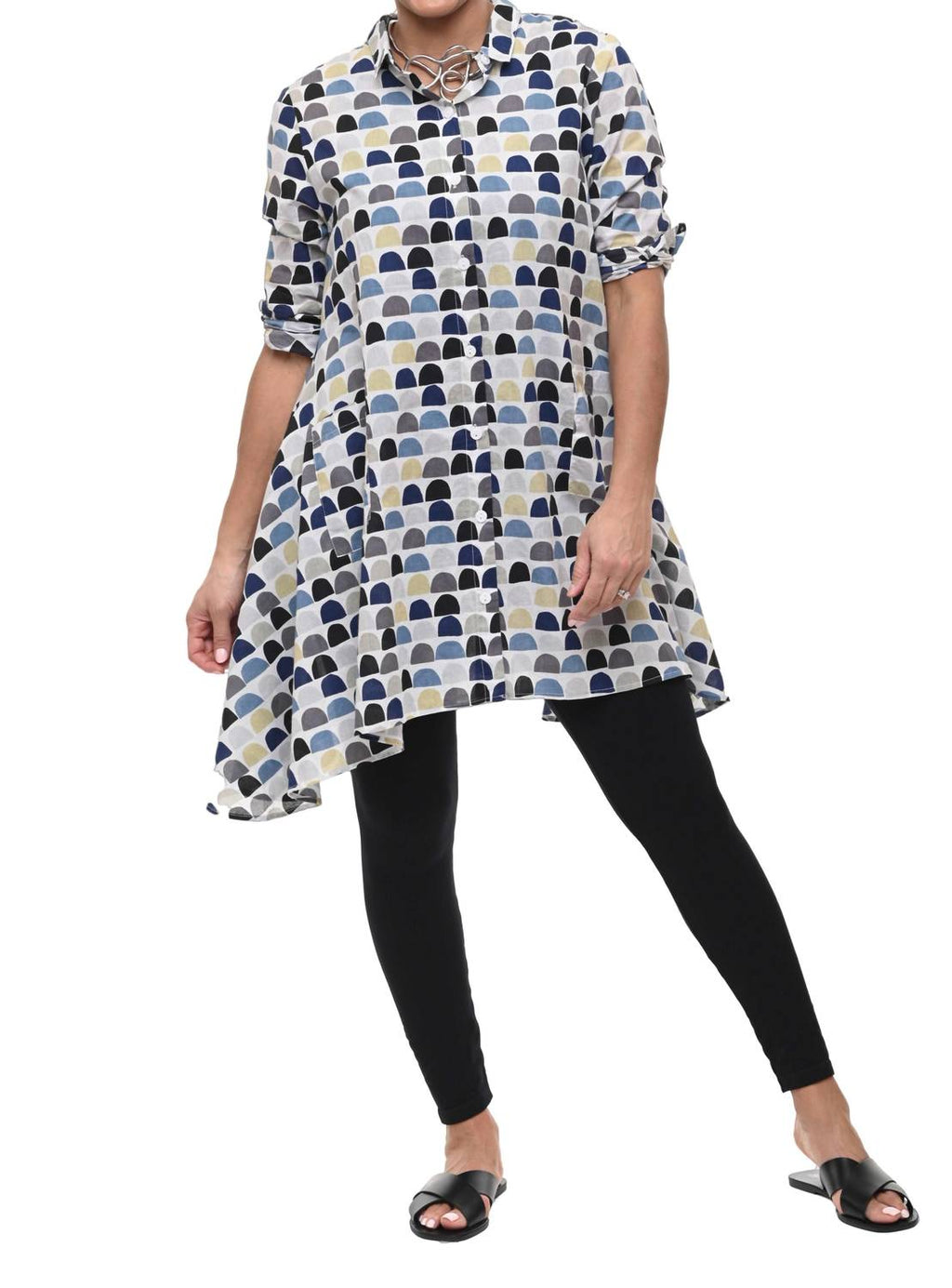 Button Down 3/4 Sleeve Top in Tulips main image 0