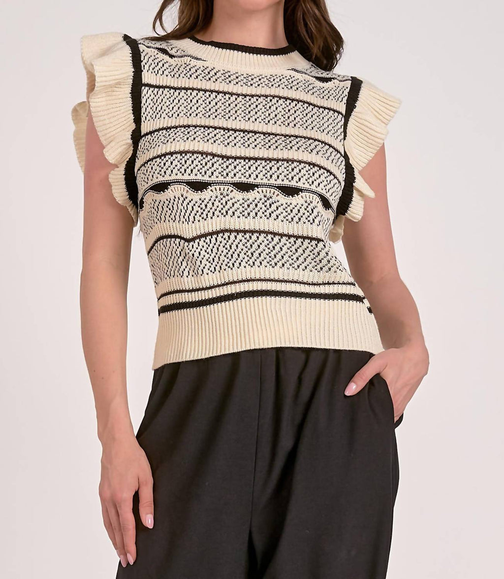 Elan - Embroidered Flutter Sleeve Top main image 1