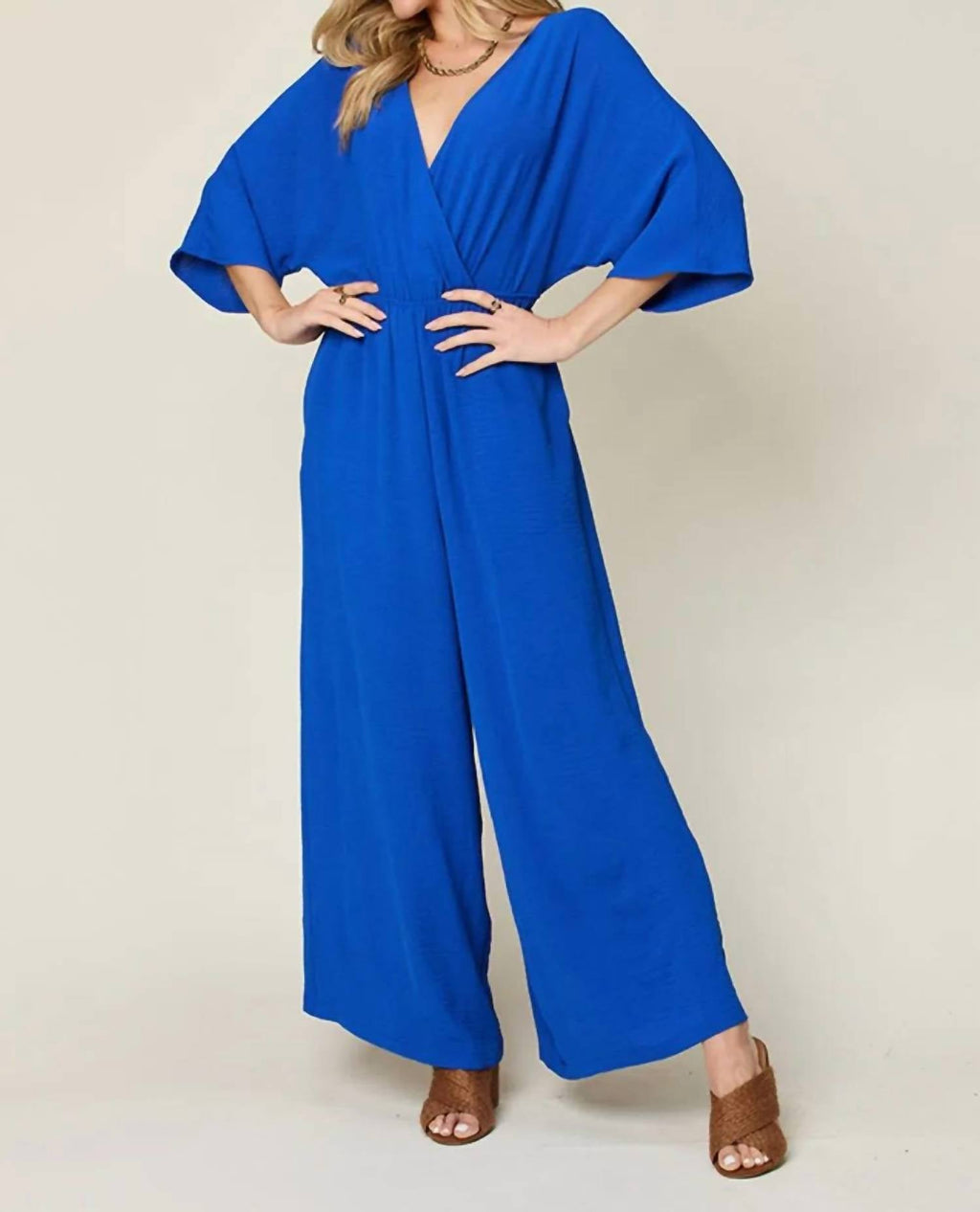 Surplice Wide Leg Jumpsuit with Free Tie