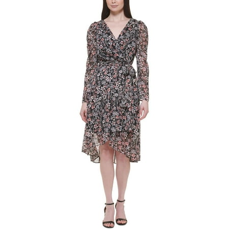 Tommy Hilfiger Women's Chiffon Metallic Midi Dress Black Size 14