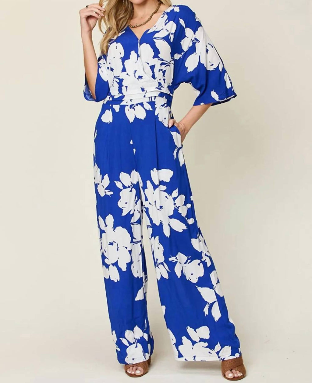 Double Take Full Size Tie Back Cutout Sleeveless Jumpsuit main image 1