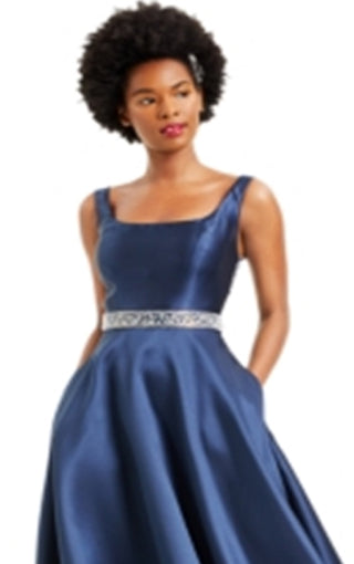 Say Yes to the Prom Junior's Embellished Belt Gown Blue Size 15-16