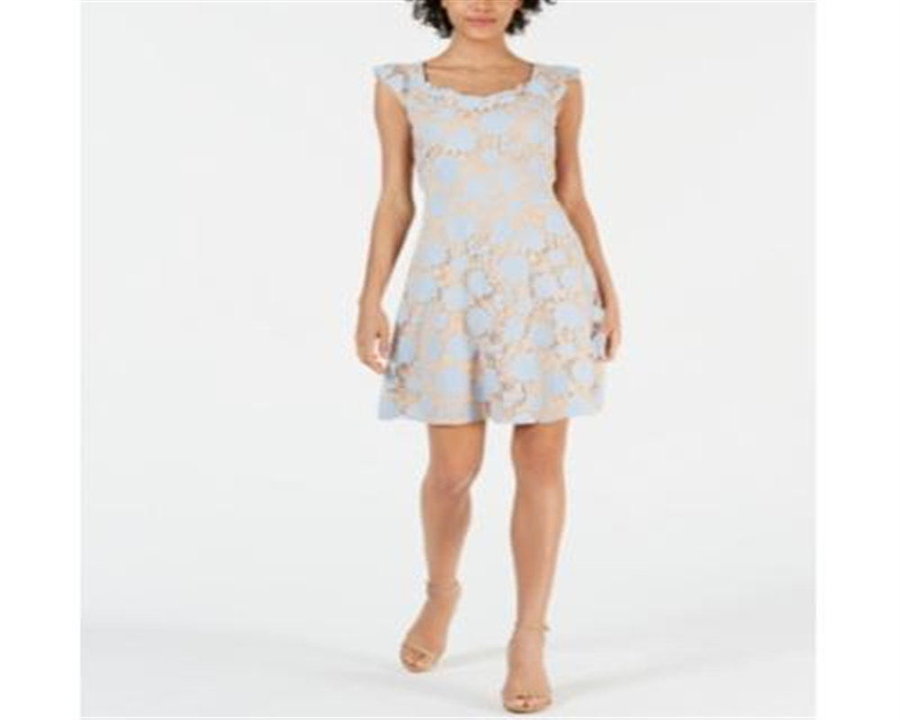 Monteau Women's Floral Lace Overlay Dress Blue Size Petite S – Steals