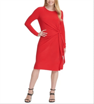 DKNY Long Sleeve Below the Knee Dress Red Size S