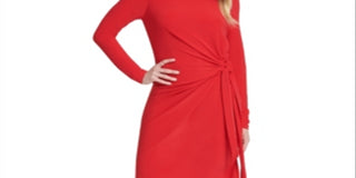 DKNY Long Sleeve Below the Knee Dress Red Size S