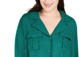 INC International Concepts Women's Tie Front Blouse Green Size 2X
