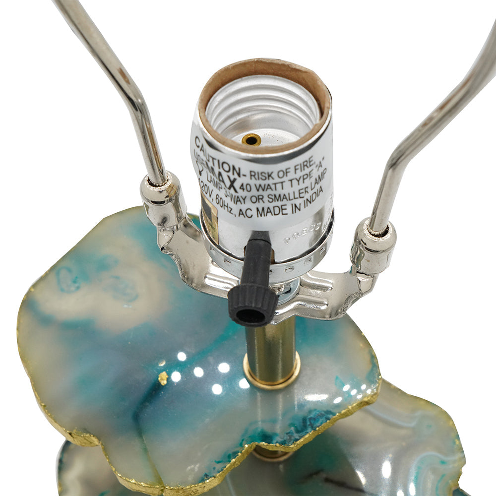 Verdant Agate-Slice Table Lamp with Marble Base