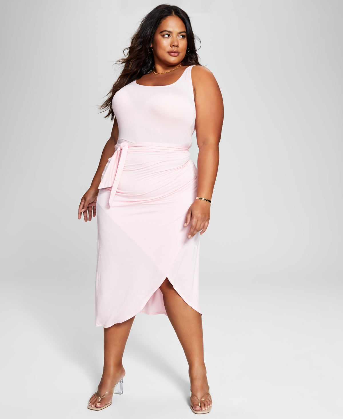 And Now This Women's Side Tie Midi Dress Pink Size 2X