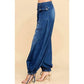 Veveret - Drawstring Hem Wide Leg Denim Pants